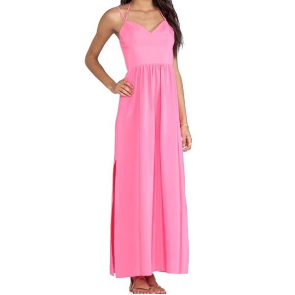 Amanda Uprichard x Revolve small slit gown in hibiscus pink maxi dress 100% silk - Picture 1 of 11